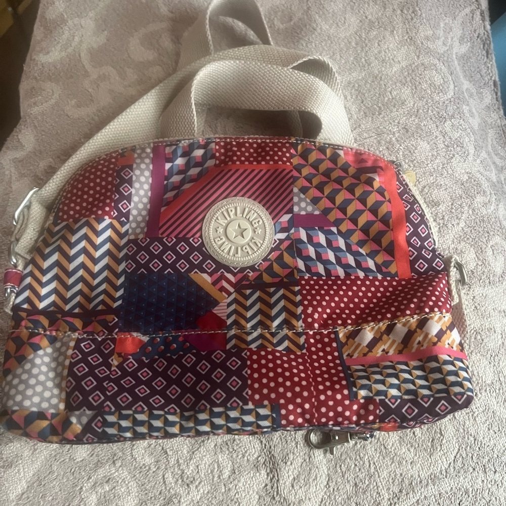 Kipling Red and Blue Crossbody Bag with Patchwork Design